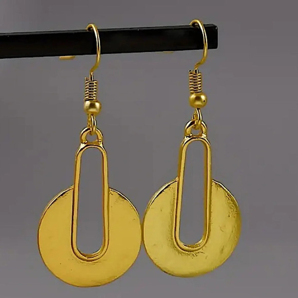 Gold Boho Earrings Geometric Irregular Dangle - Picture 2 of 6